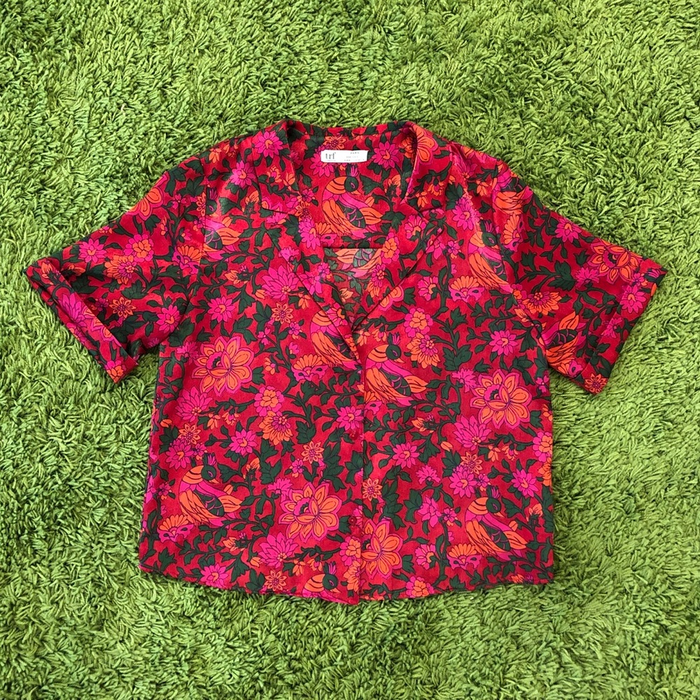 Zara Red Bird Collared Shirt